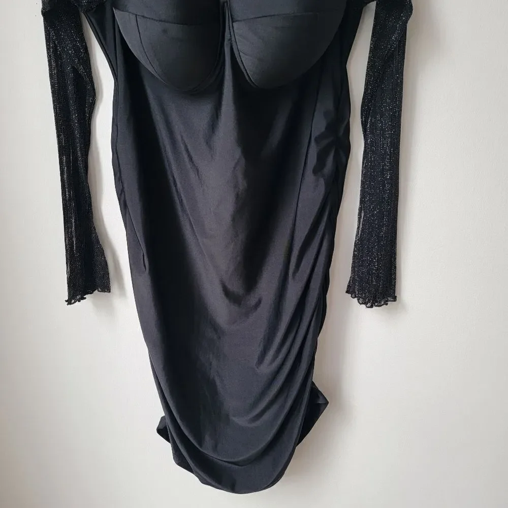 SHEIN CURVE Y2K Whimsigoth Dress Lace Mesh Bell Sleeves Witchy Bodycon Goblin